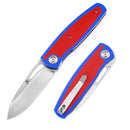 Kansept Mato K1050A1 – 3.30" Satin CPM-S35VN Drop Point Blade, Blue & Red G10 Handle, Liner Lock – Designed by Marco Villella