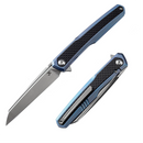 Kansept Arcus K1046A1 – 3.43" Satin CPM-S35VN Wharncliffe Blade, Blue Anodized Titanium Handle with Twill Carbon Fiber Inlays