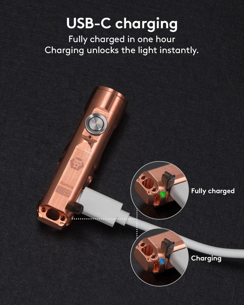 RovyVon Aurora A9 Pro Copper EDC USB-C Rechargeable Keychain Flashlight - Cool White
