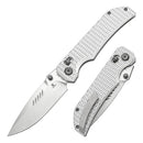 Tenable Eaglestrike T1095V4 – 3.73" Stonewashed Nitro-V Drop Point Blade, Silver Anodized Aluminum Handle with Diamond Pattern