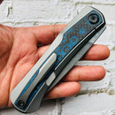 Kansept Kratos 3.79" Damascus Titanium,Blue Rose Pattern Carbon Fiber K1024A4