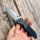 Kansept Warrior T1005S1 – Stonewashed Drop Point D2 Blade, Black & Blue G10 Handle, Kim Ning Design