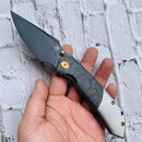 Kansept Knives K1034A1 Folding Knife 3.48in Black Stonewashed S35VN Blade Titanium / Shred Carbon Fiber Handles