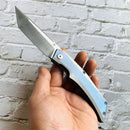 Kansept Naska K1035T3 – 3.75" Satin CPM-S35VN Tanto Blade, Blue & Silver Anodized Titanium Handle, Frame Lock – APK Designs