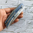 Kansept Naska K1035T3 – 3.75" Satin CPM-S35VN Tanto Blade, Blue & Silver Anodized Titanium Handle, Frame Lock – APK Designs