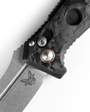 BENCHMADE AUTO MINI ADAMAS 2730-03 3.25" SATIN CPM-MAGNACUT MARBLED CARBON FIBER HANDLES
