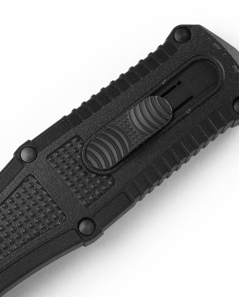 Benchmade Claymore OTF 3370SGY Tactical Knife 3.89in Serrated CPM-D2 Blade Black Grivory Handles