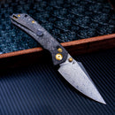 Kansept Fenrir K1034V1 – 3.48" Damascus Blade, Shred Carbon Fiber Handle, Crossbar Lock (Greg Schob Design)
