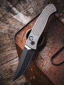 Pro-Tech Brend Classic 2026 Custom 003 front view – blasted/tumbled 17-4 steel textured handle automatic knife