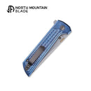 North Mountain Blade Chop 2 Ice Grid Blue Handle Tanto SLD-Magic Blade 2406-ICE-G-BL blade detail – 3.5" SLD-Magic laminated tanto