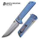 North Mountain Blade Chop 2 Ice Grid Blue Handle Tanto SLD-Magic Blade 2406-ICE-G-BL ice-finish titanium grid handle detail