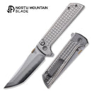 North Mountain Blade Chop 2 Ice Grid Silver Handle Tanto SLD-Magic Blade 2406-ICE-G-SL ice-finish titanium grid handle detail