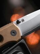 North Mountain Blade Ultra Mini 2628-BR-H skeletonized bronze handle and button lock detail
