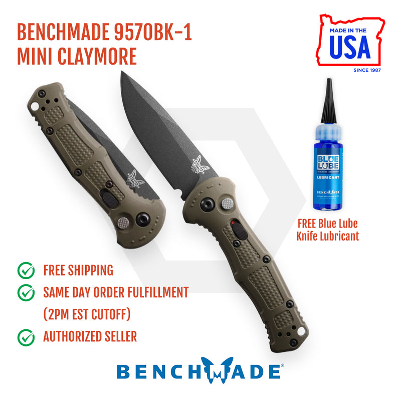 Benchmade 9570BK-1 Mini Claymore Folding Knife 3in CPM-D2 Cobalt Black Blade