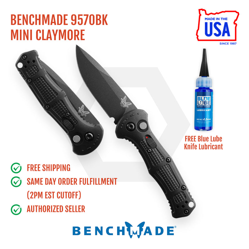 Benchmade 9570BK Mini Claymore Folding Knife 3in CPM-D2 Steel Blade Grivory Black Handles