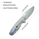 Kubey Knife Tityus 3.39" 14C28N Titanium KUB360A