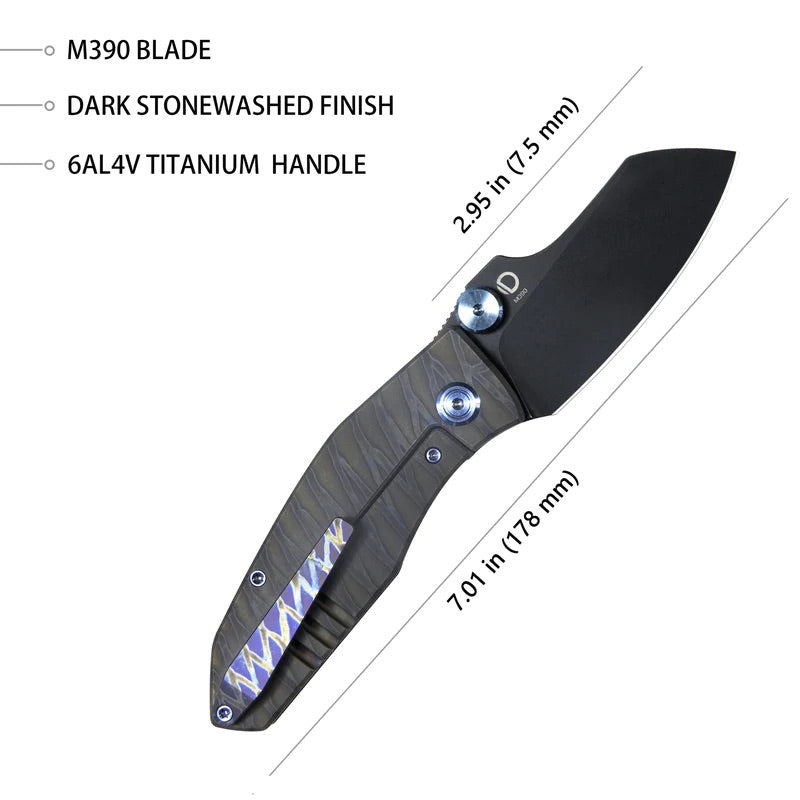 Kubey Monsterdog Frame Lock Titanium Folding Knife 2.95in M390 Steel Blade - KB285E