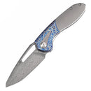 Kansept Thoth 3.43" Damascus Bead Blasted Titanium + Lightning Strike Finished Titanium Inlay Plain BlueK1075T5
