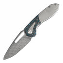 Kansept Thoth 3.43" Damascus Bead Blasted Titanium + Arctic Storm Fatcarbon Plain Blue K1075A2