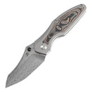 Kansept Baba Yaga 3.06" Damascus Bead Blasted Titanium + Copper Carbon Fiber Inlay Yellow, Blue K1074C2