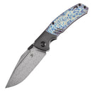 Kansept Hinterland 3.58" Damascus Blackwash Titanium + Lightning Strike Finished Titanium Inlay Black,Blue K1057A6