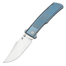 Bison Satin CPM S35VN Blue Anodized Titanium with Frag Pattern