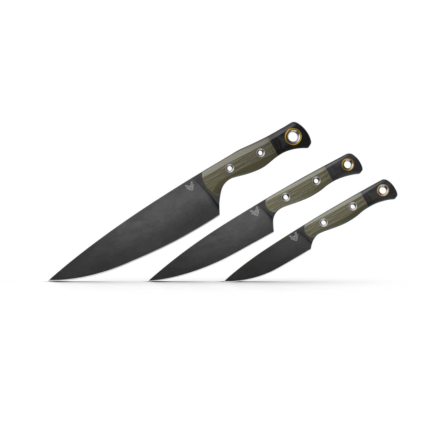 BENCHMADE 3 PIECE KITCHEN CUTLERY SET 4000BK-01 OD GREEN/BLACK G-10 HANDLES