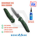 Benchmade 945 Mini Osborne Folding Knife 2.92in S30v Steel Blade Green Aluminum Handles
