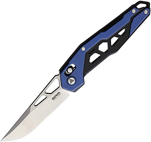 SRM Mecha 9225-GI Front Flipper Folding Knife 3.27in D2 Steel Blade Blue G10 Handles