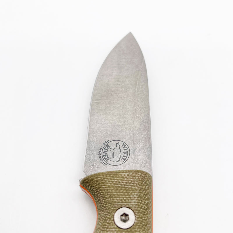 White River Knife & Tool Ursus Cub Magnacut Blade OD Green Micarta Scales w/ Orange Liners