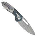 Kansept Thoth 3.43" Damascus Bead Blasted Titanium + Arctic Storm Fatcarbon Plain Blue K1075A2