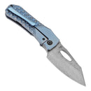 Kansept Loki K1058B7 – 2.99" Damascus Blade, Blue Anodized Titanium Frag Pattern Handle, Thumb-Hole Opener (Steven Dunnuck Design)