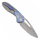 Kansept Thoth 3.43" Damascus Bead Blasted Titanium + Lightning Strike Finished Titanium Inlay Plain BlueK1075T5
