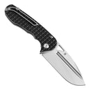 Tenable Bömbur T1054A1 – 3.53" Stonewashed D2 Blade, Black G10 Handle with Frag Pattern and Liner Lock