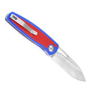 Kansept Mato K1050A1 – 3.30" Satin CPM-S35VN Drop Point Blade, Blue & Red G10 Handle, Liner Lock – Designed by Marco Villella