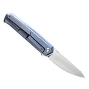 Kansept Integra K1042A3 – 3.63" Stonewashed M390 Drop Point Blade, Blue Anodized Titanium Handle, Frame Lock – Designed by JK Knives