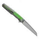 Kansept Arcus K1046A2 – 3.43" Stonewashed CPM-S35VN Wharncliffe Blade, Stonewashed Titanium Handle with Grass Green G-10 Inlay