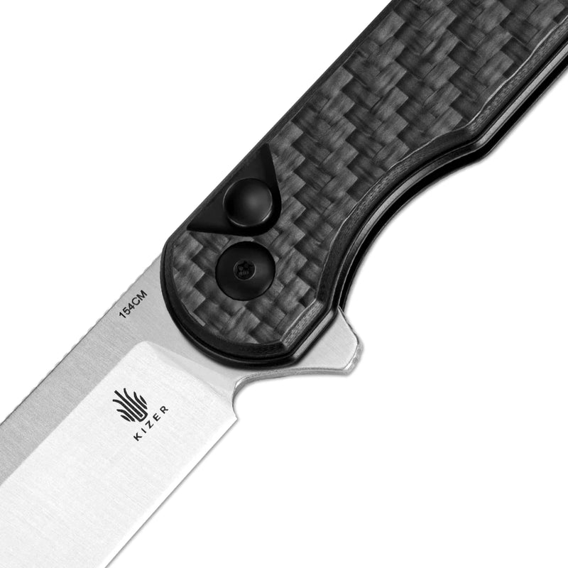 Kizer Assassin Button Lock Folding Knife 3in 154cm Blade Twill Carbon Fiber & G10 Handles V3549C3