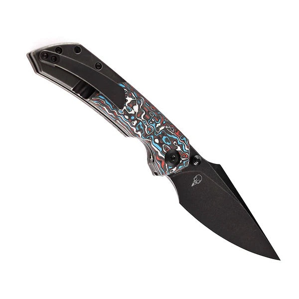 Kansept Knives Fenrir K1034A10 Folding Knife 3.38in S35VN Blade Titanium w/ Red/Black/White Carbon Fiber