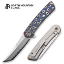 North Mountain Zero 3.5" Tanto Blade Red & Blue Ceramic Carbon Fiber Handle