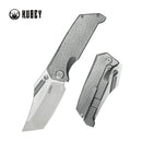 Kubey Hamster Frame Lock Folding Knife Gray Titanium Handle 3.46" Satin 14C28N KU402A