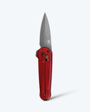 Benchmade Lowden 491GY-01 front view – 2.96″ M390 spear point AXIS flipper folding knife, Phoenix Red aluminum