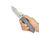 Kubey Blackout Folding Knife 3.15" M390 Satin & Sandblast Drop Point Blade Gray Titanium Handle Frame Lock KB259B