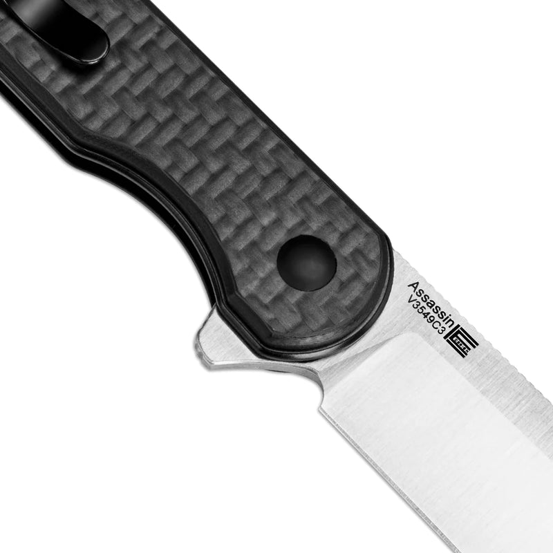Kizer Assassin Button Lock Folding Knife 3in 154cm Blade Twill Carbon Fiber & G10 Handles V3549C3