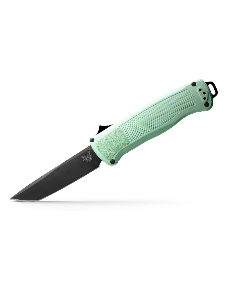 Benchmade 5370BK-03 Limited Shootout OTF AUTO Knife 3.51" CPM-CruWear Black DLC Tanto Blade, Sea Foam Grivory Handles