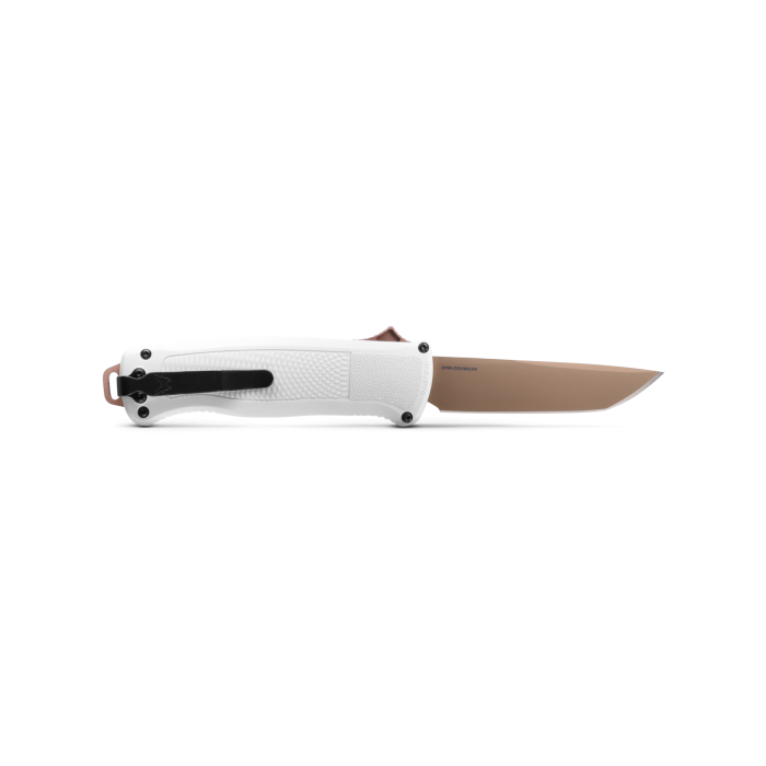 Benchmade 5370FE-02 Shootout OTF Knife 3.51" CPM-CruWear Flat Dark Earth Tanto Blade Cool Gray Grivory Handles
