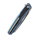 Kansept Arcus K1046A1 – 3.43" Satin CPM-S35VN Wharncliffe Blade, Blue Anodized Titanium Handle with Twill Carbon Fiber Inlays
