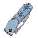 Kansept Loki K1058B7 – 2.99" Damascus Blade, Blue Anodized Titanium Frag Pattern Handle, Thumb-Hole Opener (Steven Dunnuck Design)