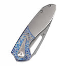 Kansept Thoth 3.43" Damascus Bead Blasted Titanium + Lightning Strike Finished Titanium Inlay Plain BlueK1075T5