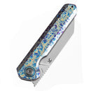 Kansept Bulldozer 3.56" CPM-20CV Titanium with Lightning Strike Finish Blue K1028A5